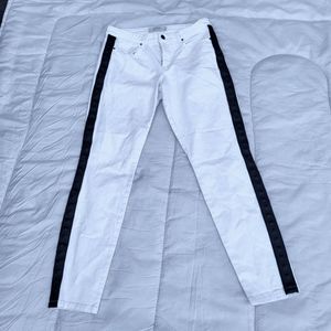 Rachel Roy White Tuxedo Skinny Jeans with Black Studded Trim Size 30
